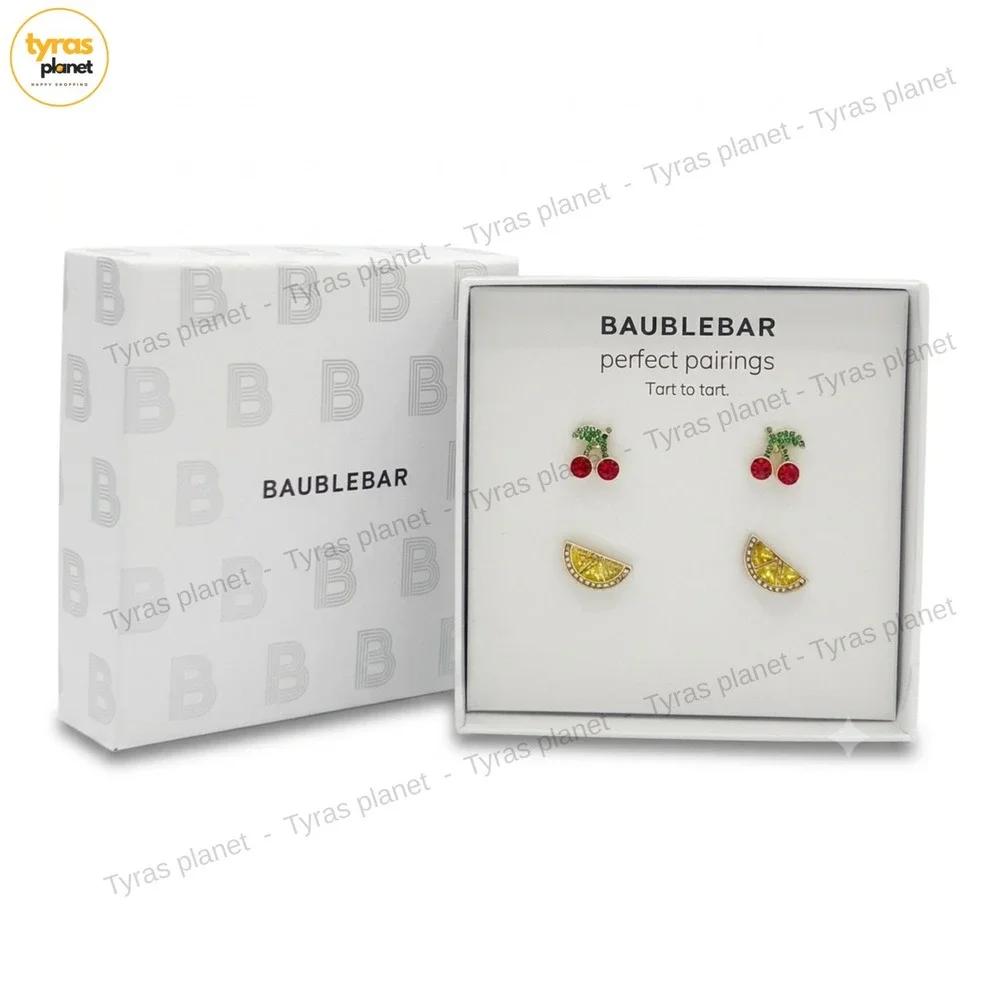 Baublebar Gold Tone 2 Pair Stud Earring Set Cherries Cherry Lemons Bauble Bar